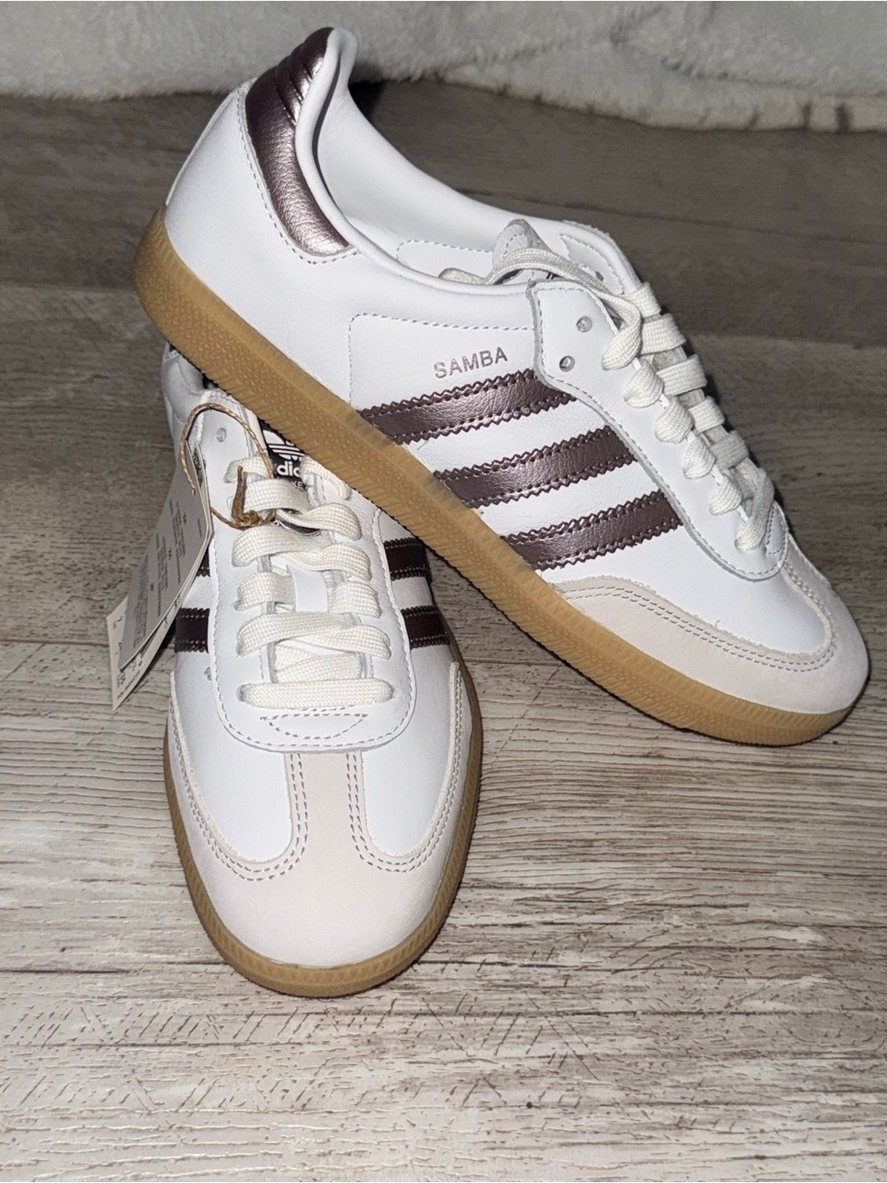 Adidas Samba OG Women's 7 White Coffee Metallic Gum Sneakers KK2504 NWT